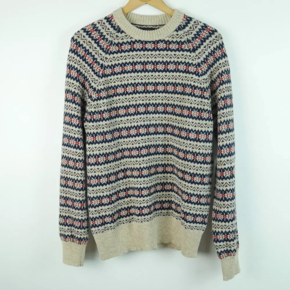 J Crew Men's Medium‎ Crewneck Sweater 100% Wool Nordic Fair Isle Pullover Raglan